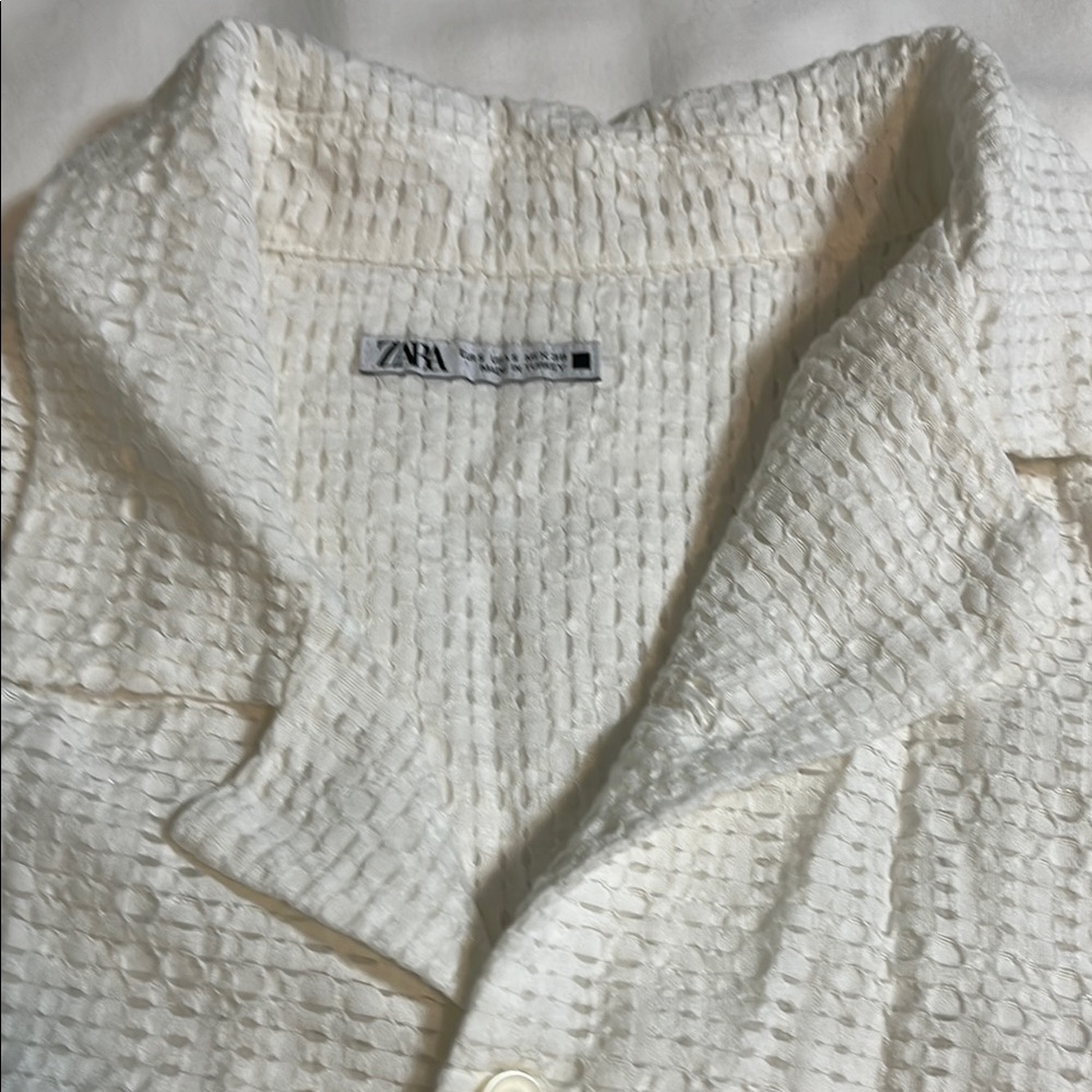 Zara Men's White Textured Shirt